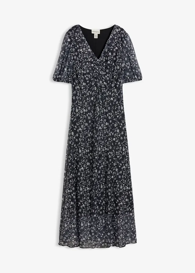 Robe en jersey et mesh fin • noir-écru floral • Boutique bonprix