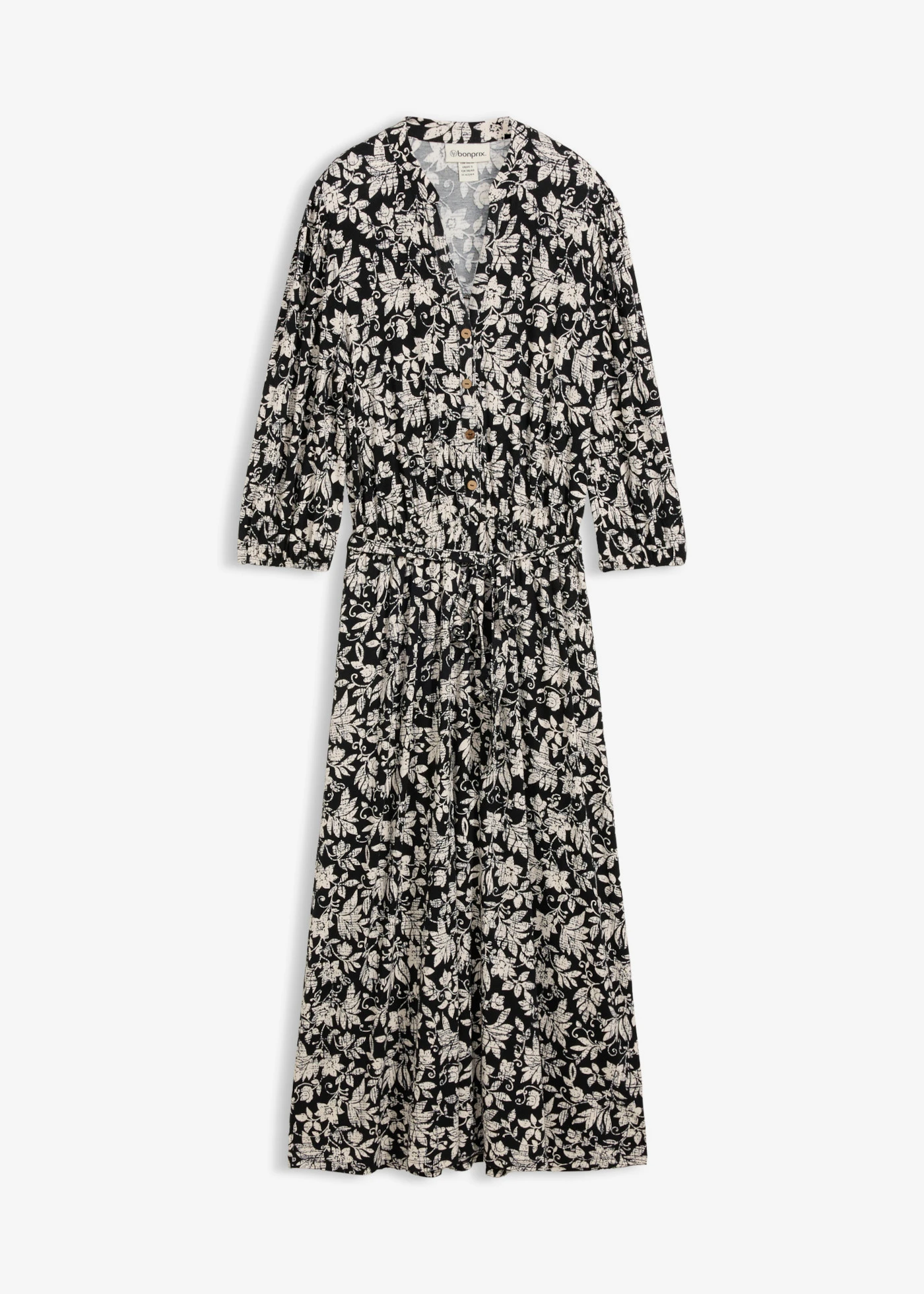 Rochie din jerse din amestec cu viscoză • negru-ecru floral • magazin bonprix