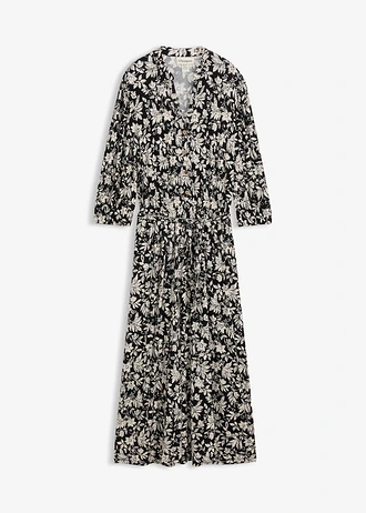 Sukienka z dżerseju, z mieszanki wiskozy • czarny - biel wełny w kwiaty • sklep bonprix