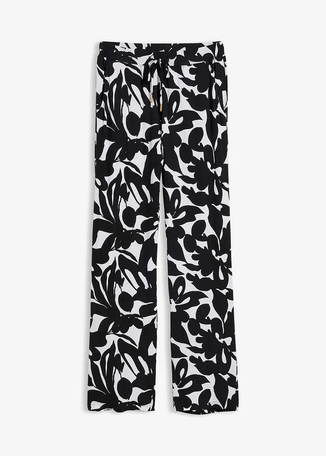 Jersey broek van viscose-mix • zwart/wit gedessineerd • bonprix online shop