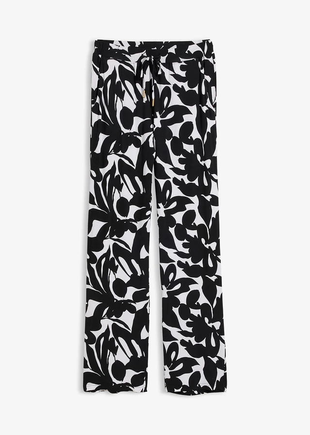 Pantalon en jersey viscose, Couleur: noir-blanc imprimé