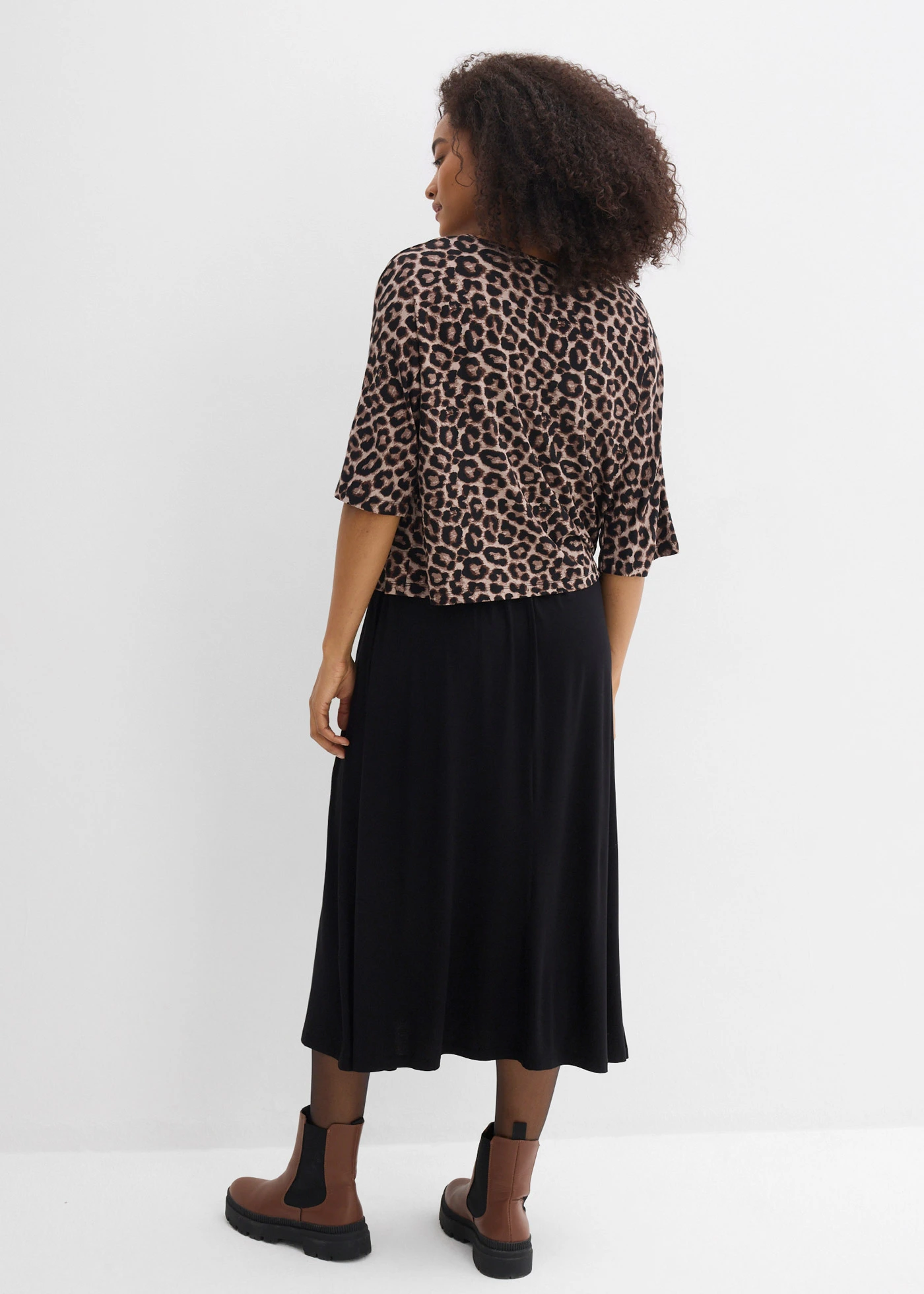 Robe en jersey 100% coton • noir + léopard • Boutique bonprix
