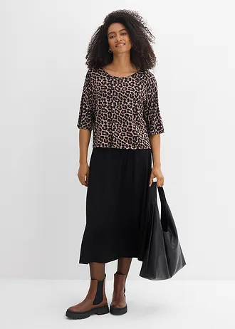 Robe en jersey 100% coton, Couleur: noir + léopard