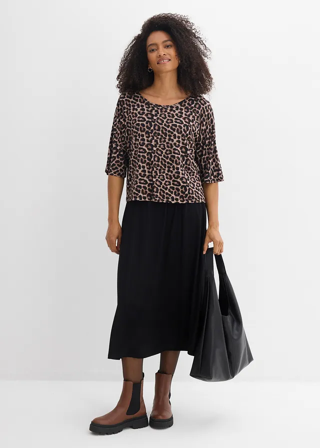 Robe en jersey 100% coton, Couleur: noir léopard