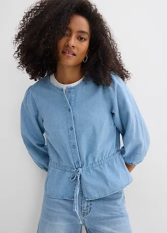 Bluzka jeansowa z rękawami bufkami, bawełna, kolor: jasnoniebieski denim