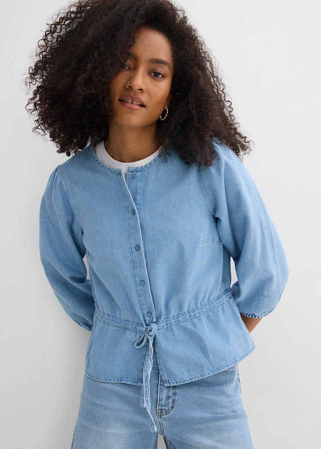 Bluză de blugi cu mâneci bufante, din bumbac • bleu denim • magazin bonprix
