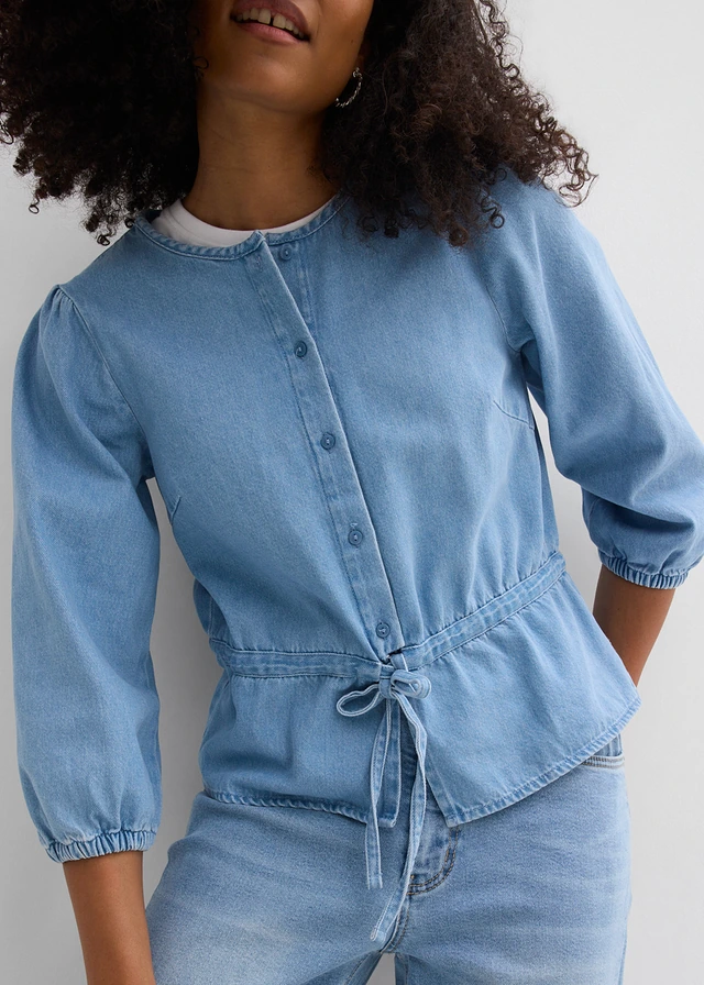 Bluză de blugi cu mâneci bufante, din bumbac • bleu denim • magazin bonprix