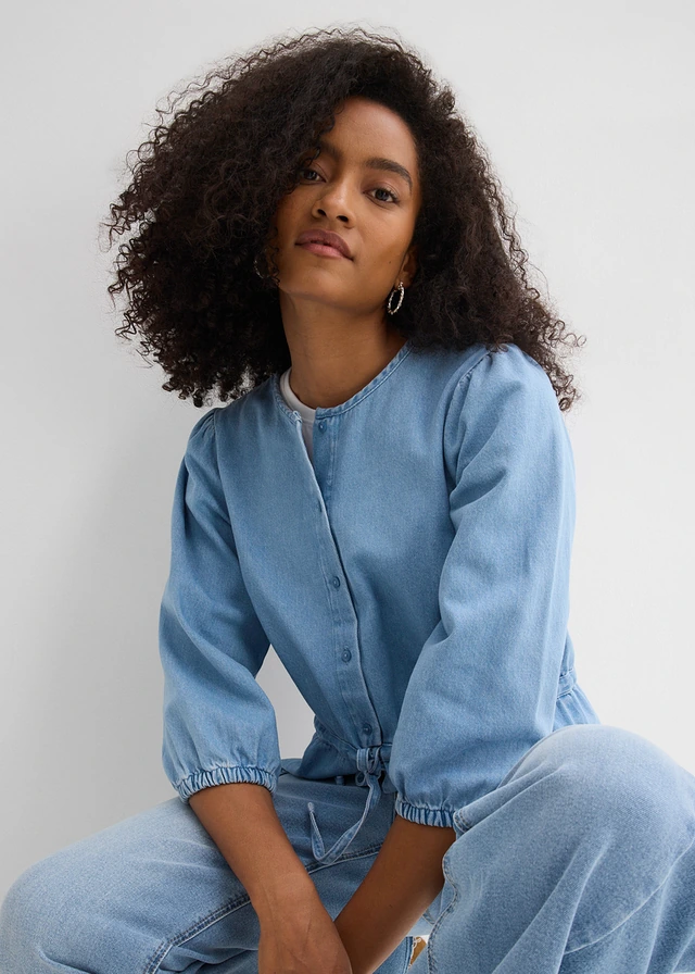 Spijkerblouse met pofmouwen van katoen • lichtblauw denim • product-page.page-title-suffix