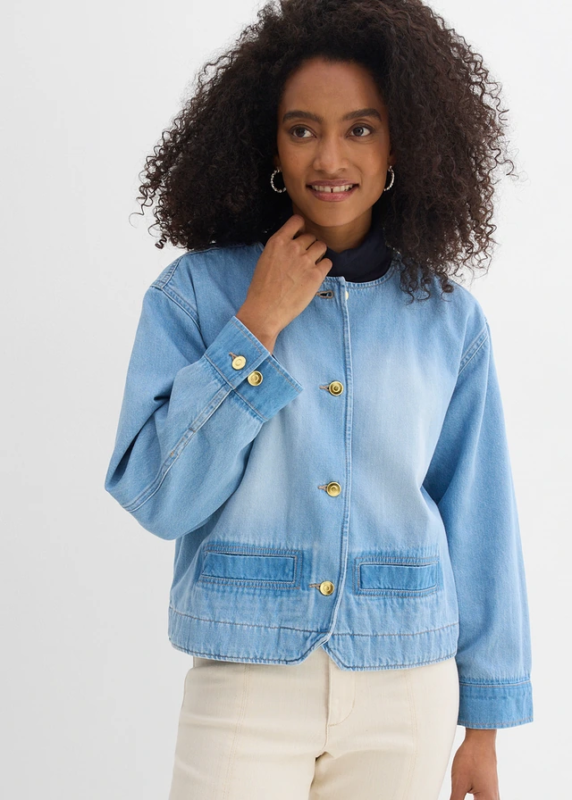Veste en jean 100% coton, Couleur: denim bleu clair used