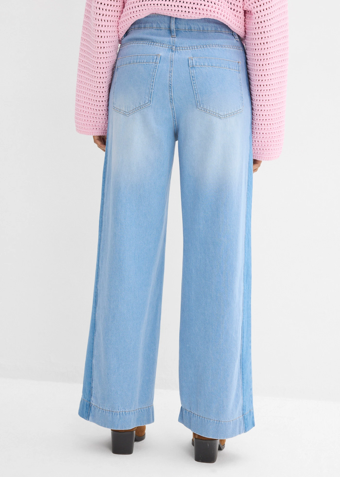 Džíny Wide Leg, High Waist, bavlna • světle modrý denim used • bonprix obchod