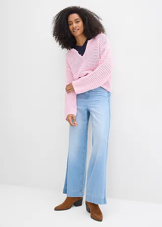 Wide Leg farmer, High Waist, pamut, szín: világoskék denim, használt hatású