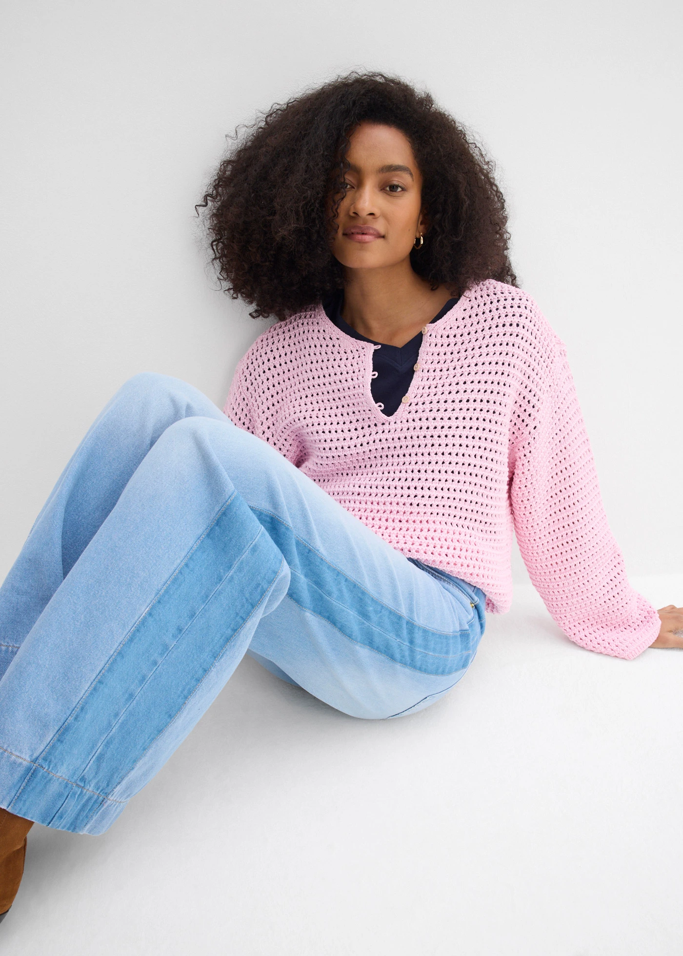 Wide leg jeans, high waist, van katoen • lichtblauw denim used • bonprix online shop