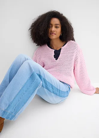 Jean large taille haute, coton • bleu clair denim used • Boutique bonprix