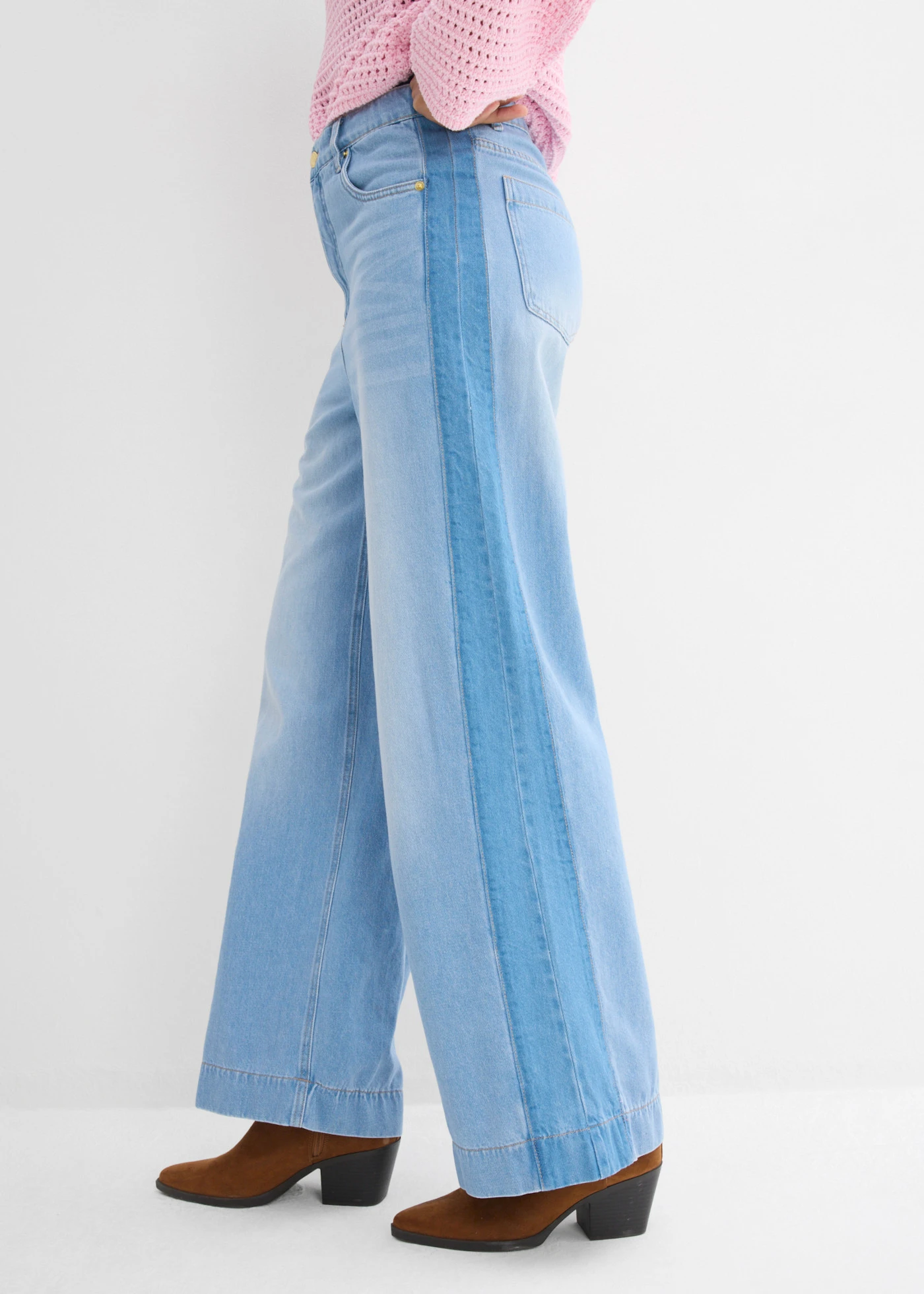 Jeansy wide leg, wysoki stan, bawełna • jasnoniebieski denim "used" • sklep bonprix
