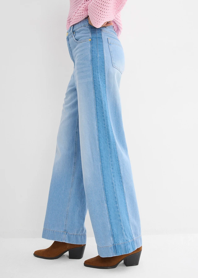 Džíny Wide Leg, High Waist, bavlna • světle modrý denim used • bonprix obchod
