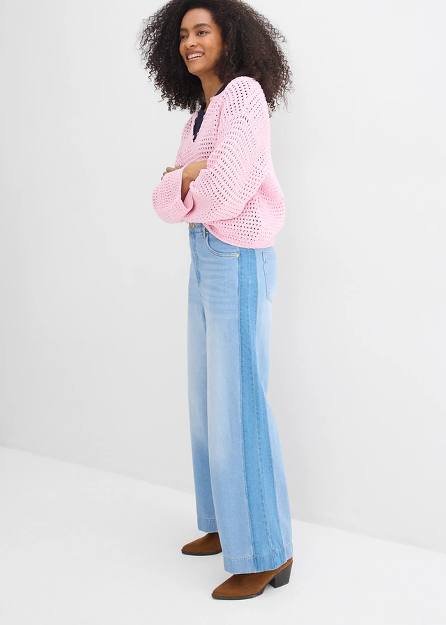Džínsy, Wide-Leg, High Waist, bavlna • svetlomodrá denim used • obchod bonprix