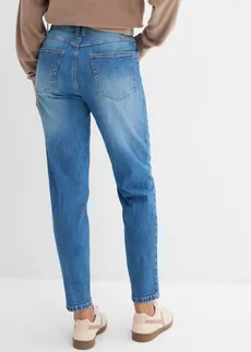 Dżinsy o kroju mom, high waist, o skróconej długości • niebieski denim "used" • sklep bonprix