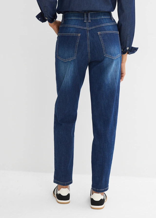 Jean mom taille haute, raccourci, Couleur: bleu foncé denim used
