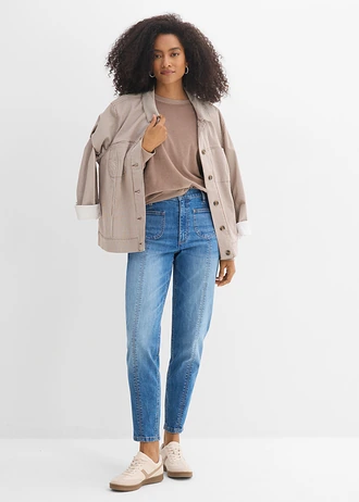 Blugi mom cu talie înaltă, cropped • albastru mediu denim uzat • magazin bonprix