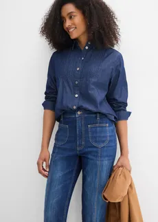 Dżinsy o kroju mom, high waist, o skróconej długości • granatowy denim used • sklep bonprix