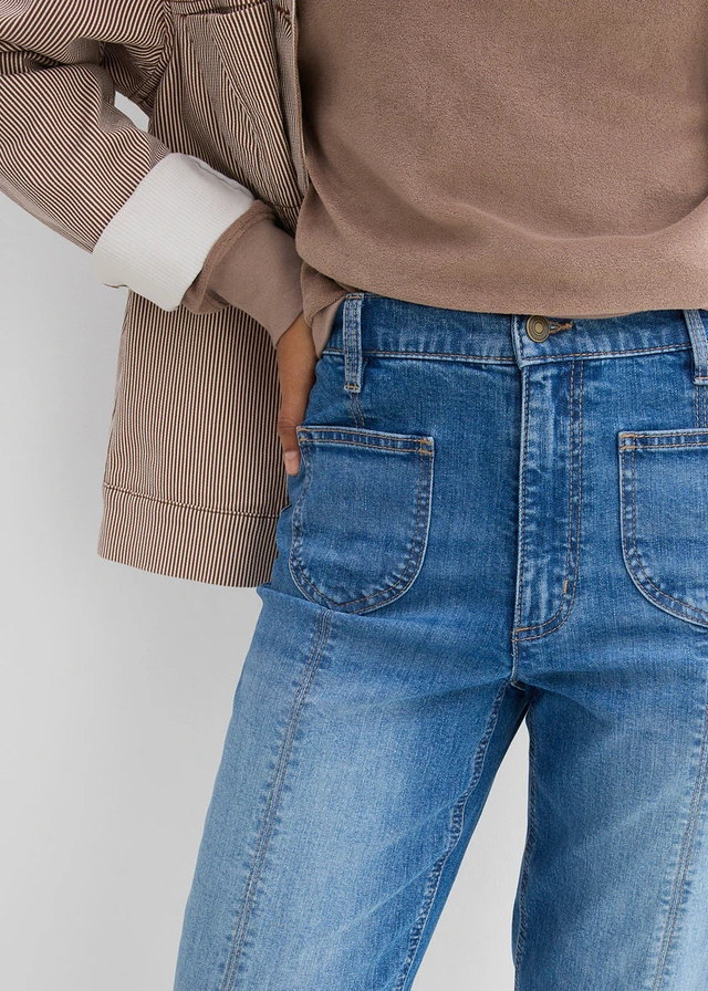 Jean mom taille haute, raccourci • bleu moyen denim used • product-page.page-title-suffix