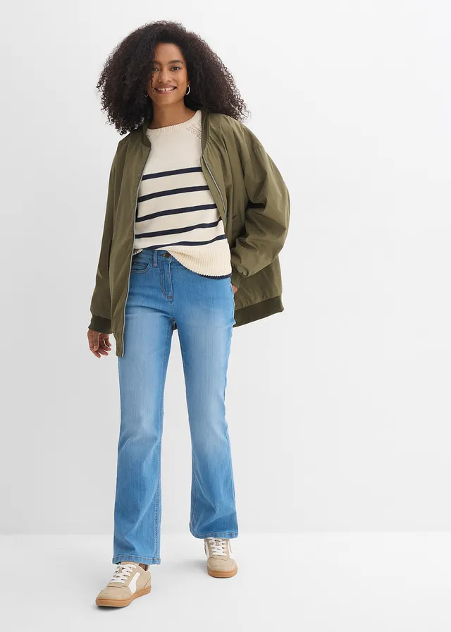 Bootcut stretch jeans, mid waist lichtsand-wit