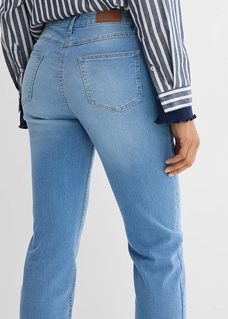 Straight sztreccsfarmer, Mid Waist • világoskék denim, használt hatású • bonprix áruház