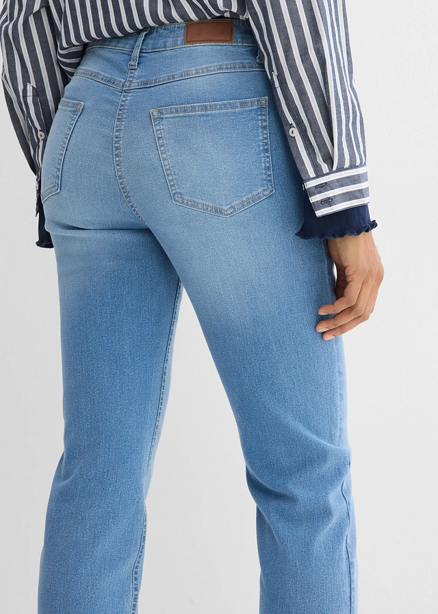 Blugi Straight Mid Waist, Stretch • bleu denim uzat • magazin bonprix