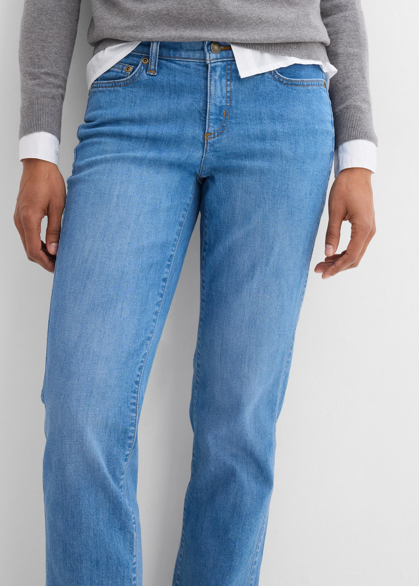 Blugi straight Mid Waist, Stretch • bleu denim uzat • magazin bonprix