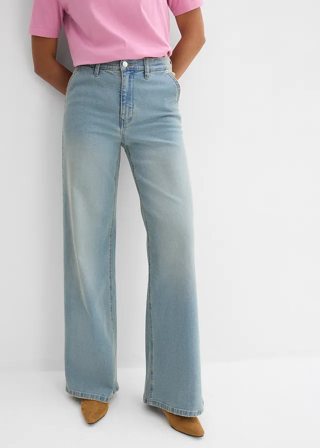Džíny Loose Straight, High Waist • světle modrý denim used • bonprix obchod