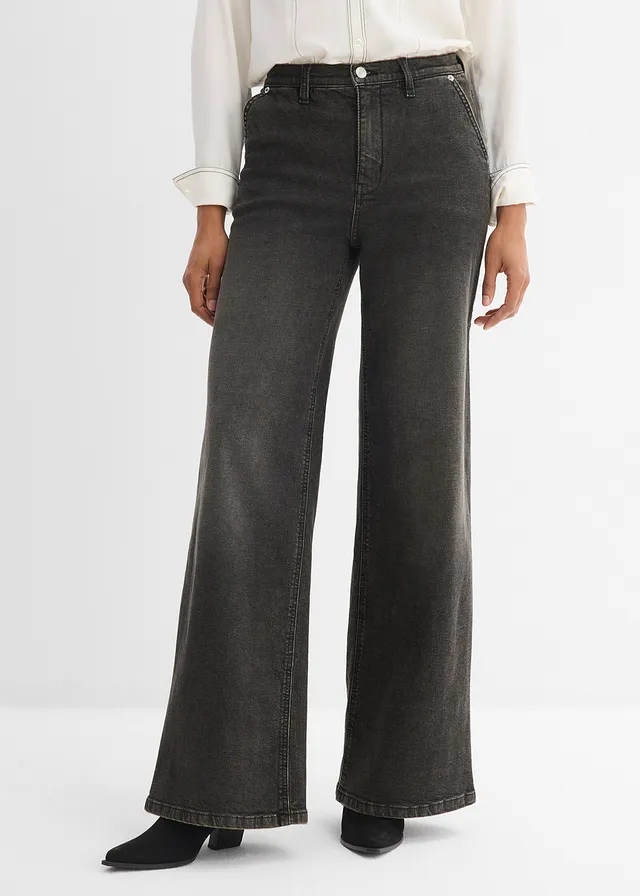 Straight jeans, high waist, Kleur: grijs denim used