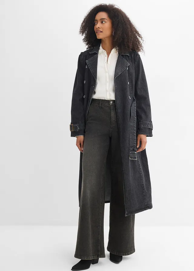 Straight jeans, high waist, Kleur: grijs denim used
