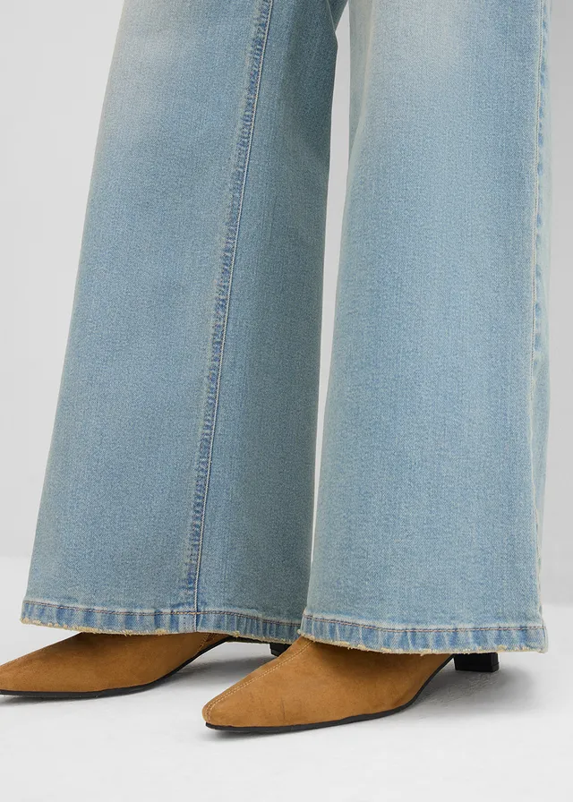 Loose Straight farmer, High Waist • világoskék denim, használt hatású • bonprix áruház