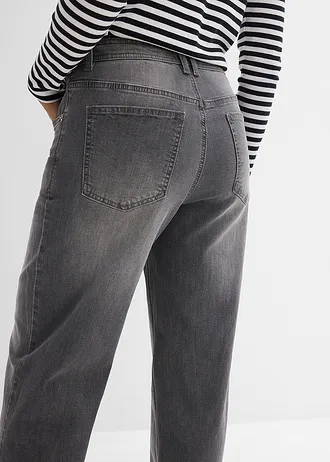 Luźne jeansy, high waist • szary denim used • sklep bonprix