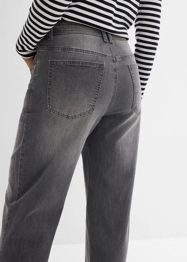Luźne jeansy, high waist • szary denim used • sklep bonprix