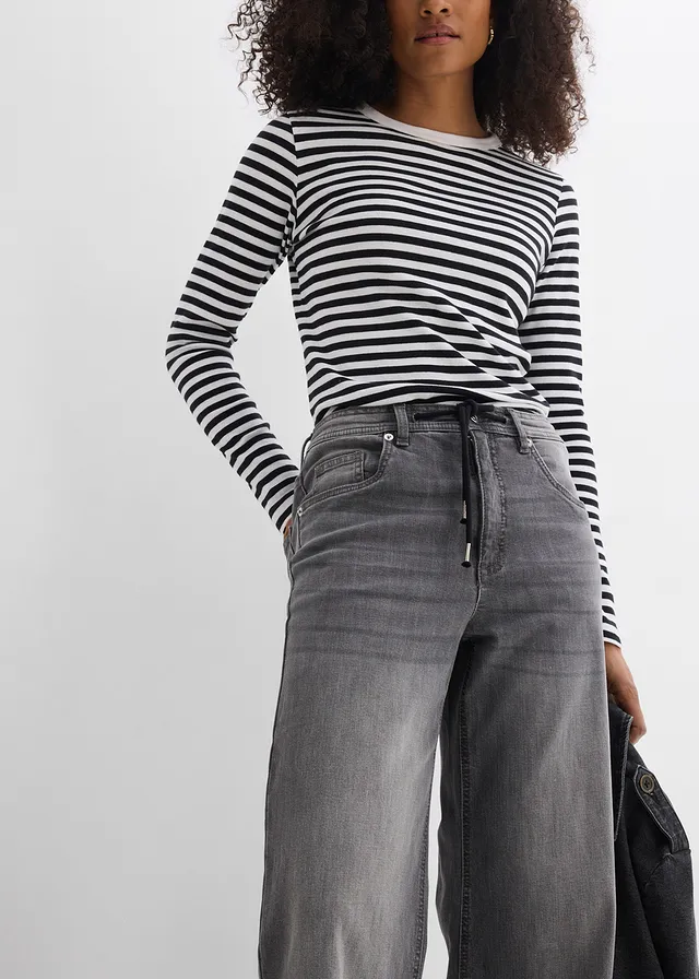 Džíny Loose Straight, High Waist • šedý denim used • bonprix obchod
