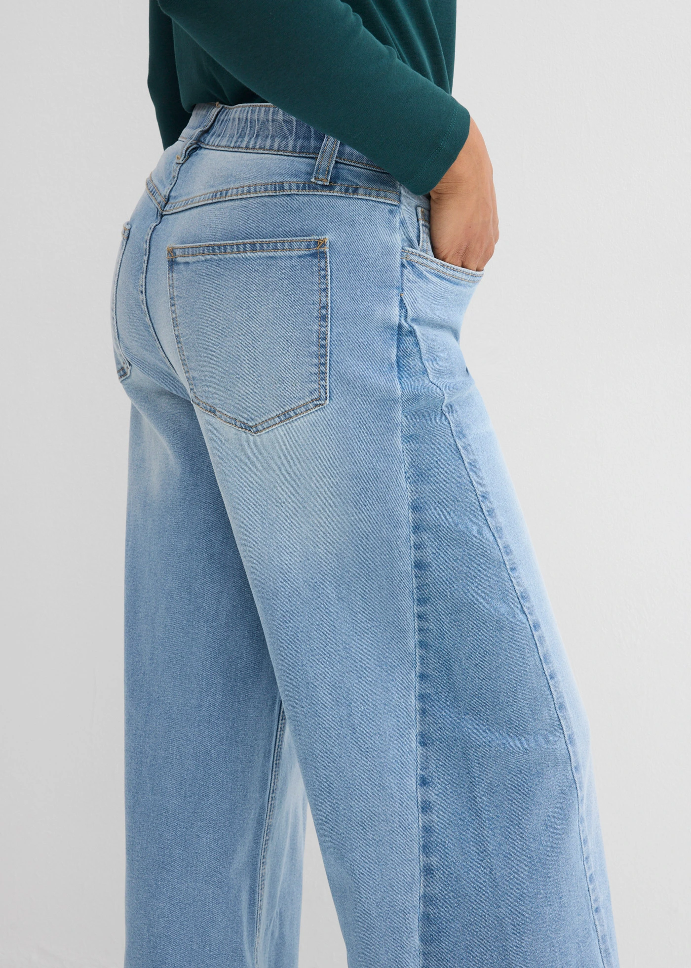 Blugi wide leg, Mid Waist • bleu denim uzat • magazin bonprix