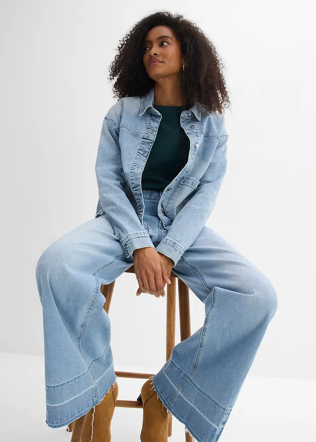 Wide leg jeans, mid waist • ijsblauw denim used • product-page.page-title-suffix