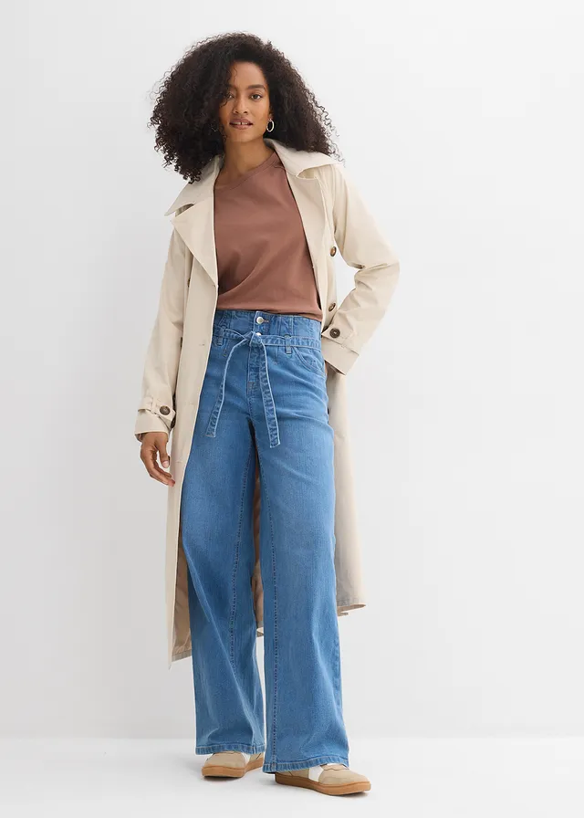 Džínsy Wide-Leg, High Waist, bio bavlna • svetlomodrá denim used • obchod bonprix