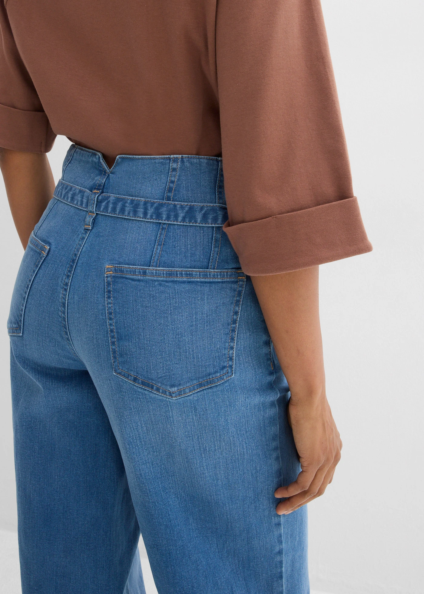 Jeansy wide leg, high waist, z bawełny organicznej • jasnoniebieski denim "used" • sklep bonprix
