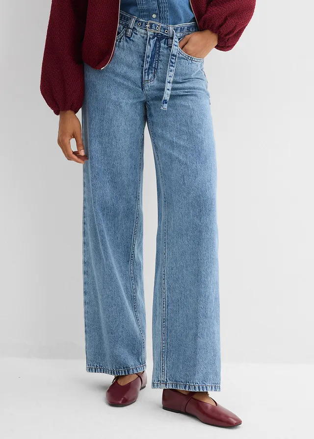 Jean droit et loose, taille mi-haute, coton