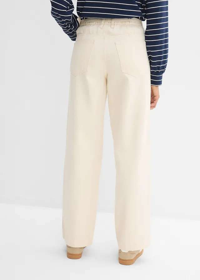 Loose straight jeans, mid waist van katoen, Kleur: ongeverfd