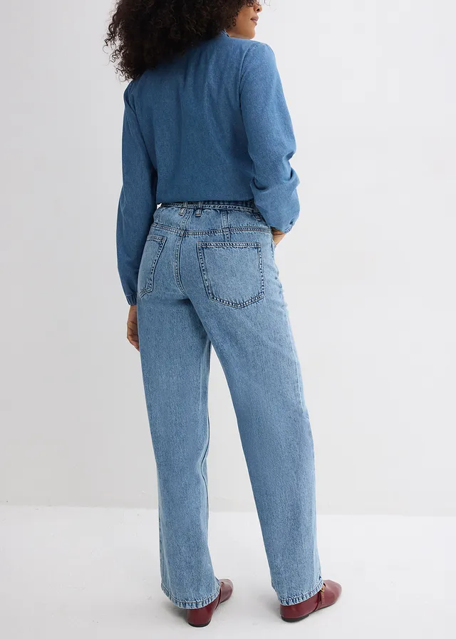 Jean droit et loose, taille mi-haute, coton • bleu clair denim used • product-page.page-title-suffix