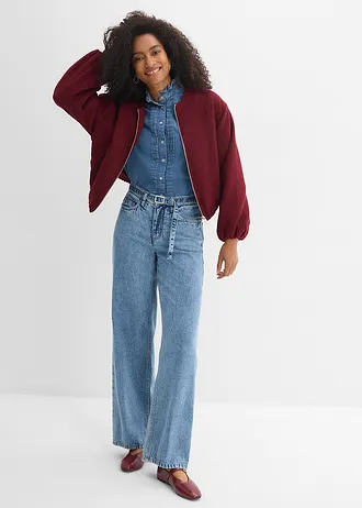 Loose straight jeans, mid waist, Kleur: lichtblauw denim used