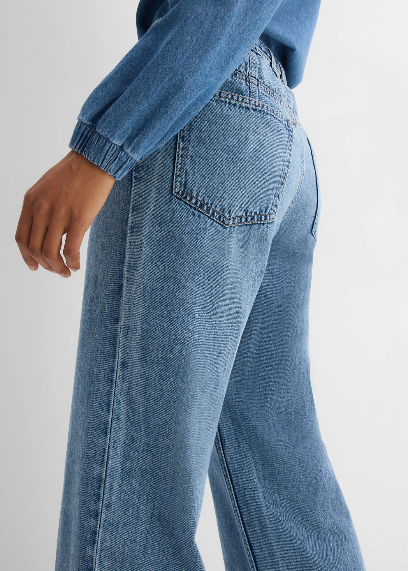 Džíny Loose Straight, Mid Waist, bavlna • světle modrý denim used • bonprix obchod