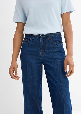 Loose straight jeans, mid waist van katoen • diepblauw denim ongewassen • bonprix online shop