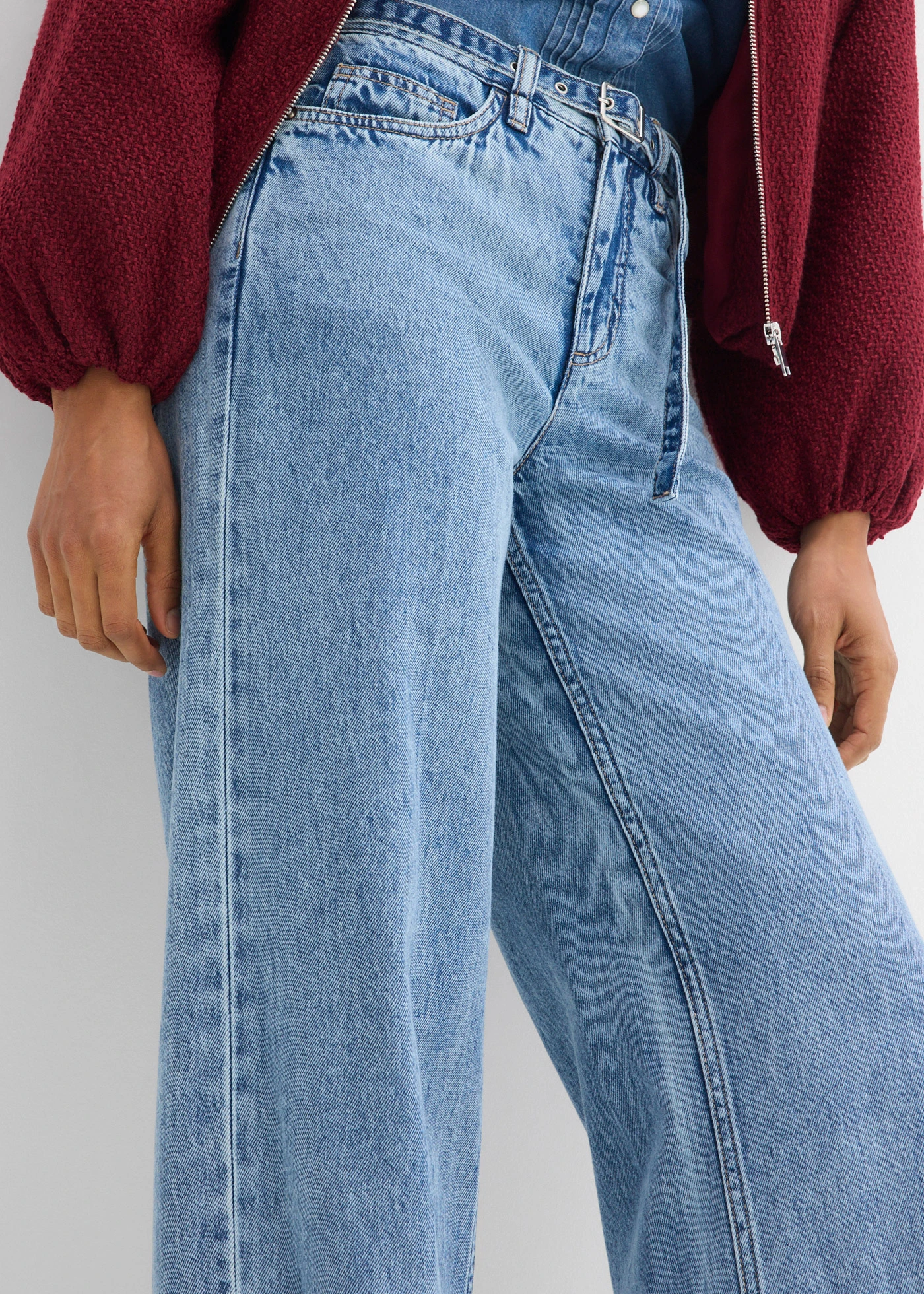 Džíny Loose Straight, Mid Waist, bavlna • světle modrý denim used • bonprix obchod