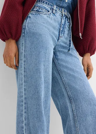 Jean droit et loose, taille mi-haute, coton • bleu clair denim used • Boutique bonprix