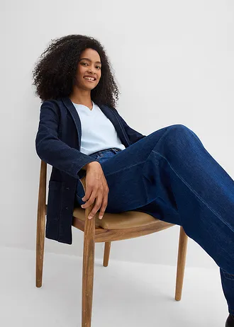 Blugi drepți și largi, cu talie medie • albastru profund denim neprespălat • magazin bonprix