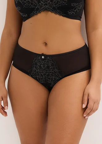 Slip maxi avec dentelle, Couleur: noir-argenté mat